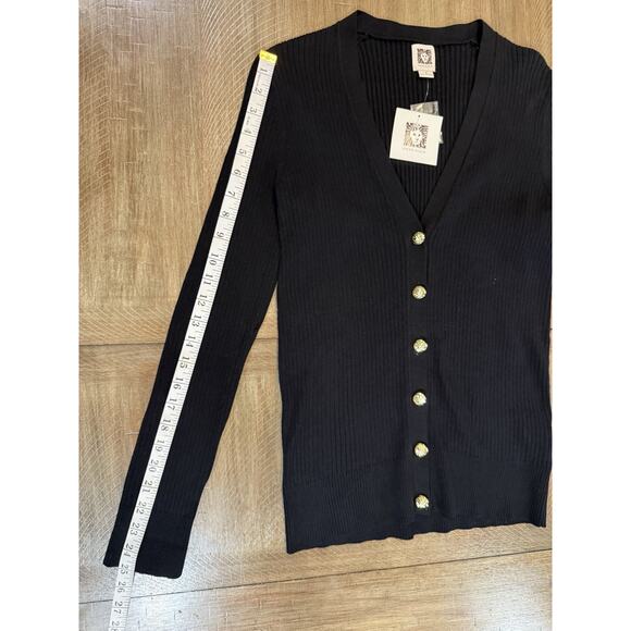 NWT Anne Klein Black Ribbed Long Sleeve Button Up Sweater Top Womens Size Small - Picture 8 of 14